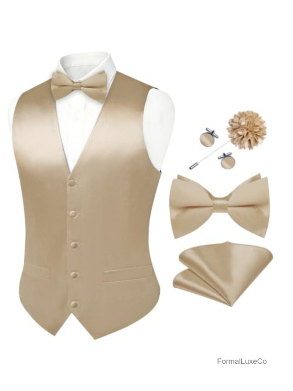 Mens Satin Suit Vest Bowtie Set Dress Waistcoat Formal Tuxedo